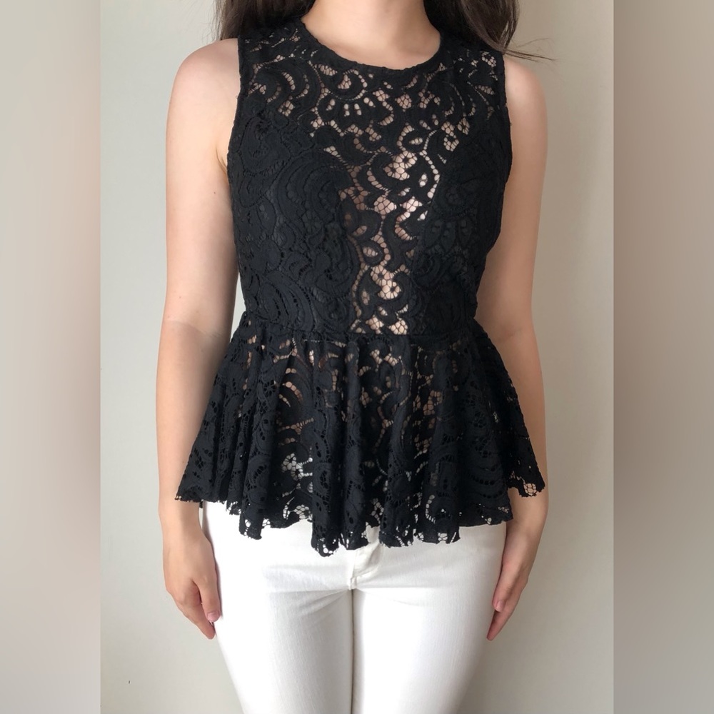 Vintage Sleeveless Black Lace High Low Top